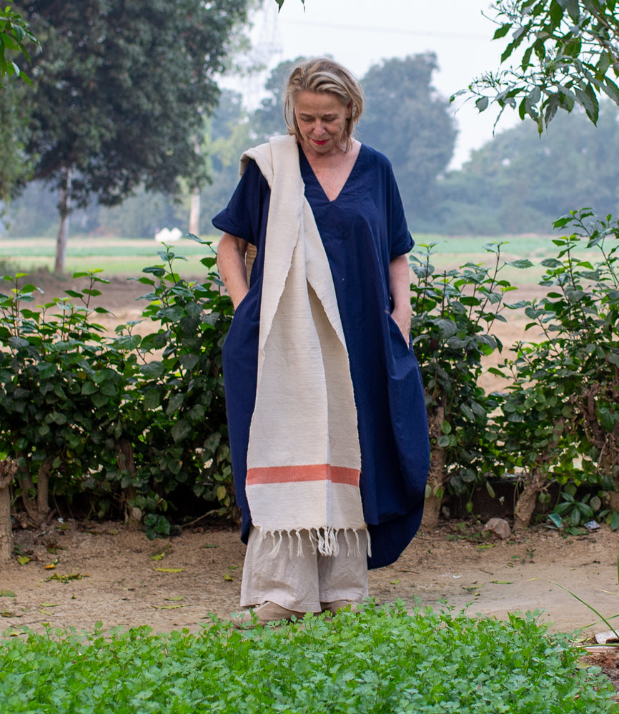 Scarf ecru with orange stripe organic cotton