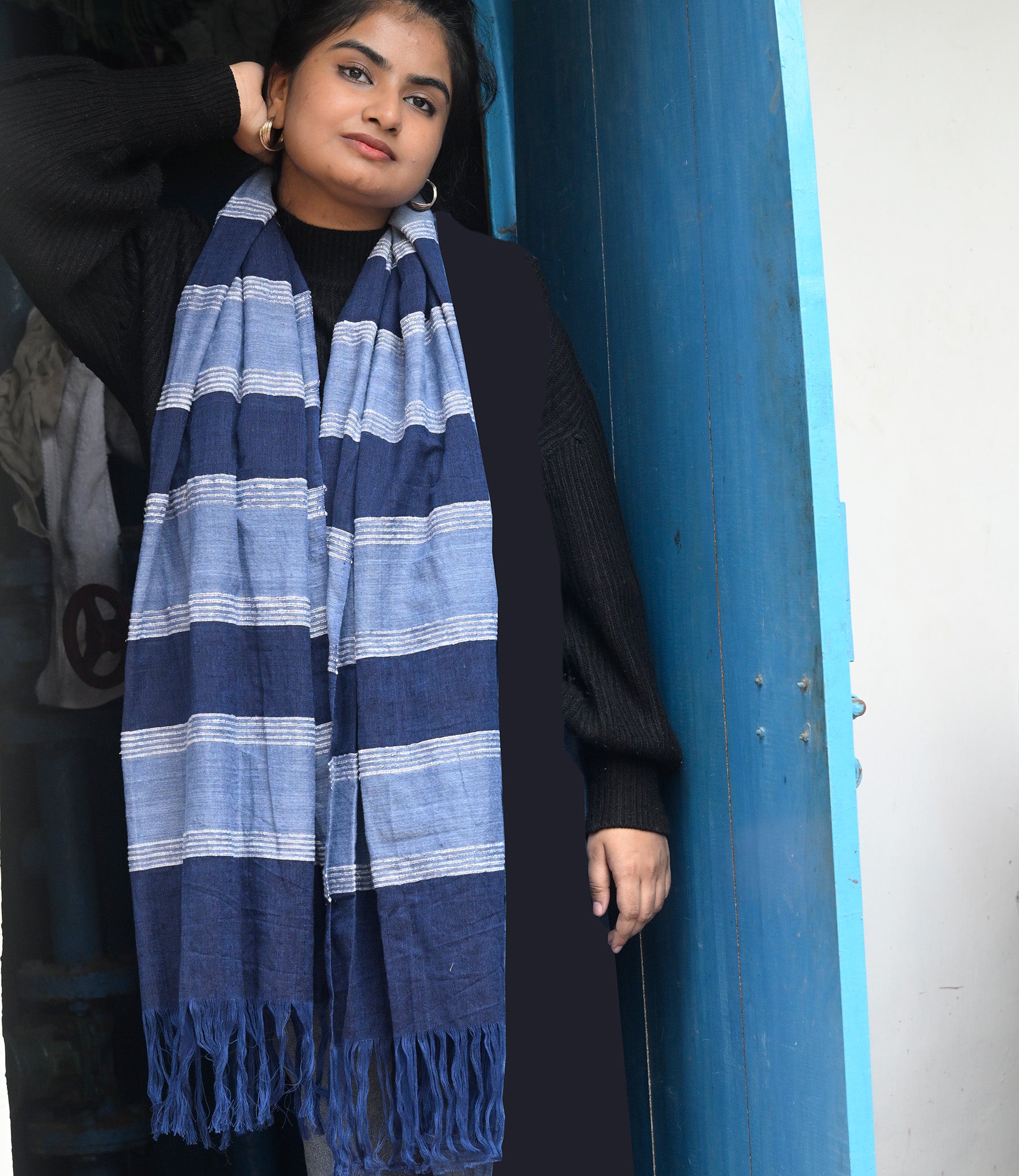 Scarf Indigo striped organic cotton - Main Image