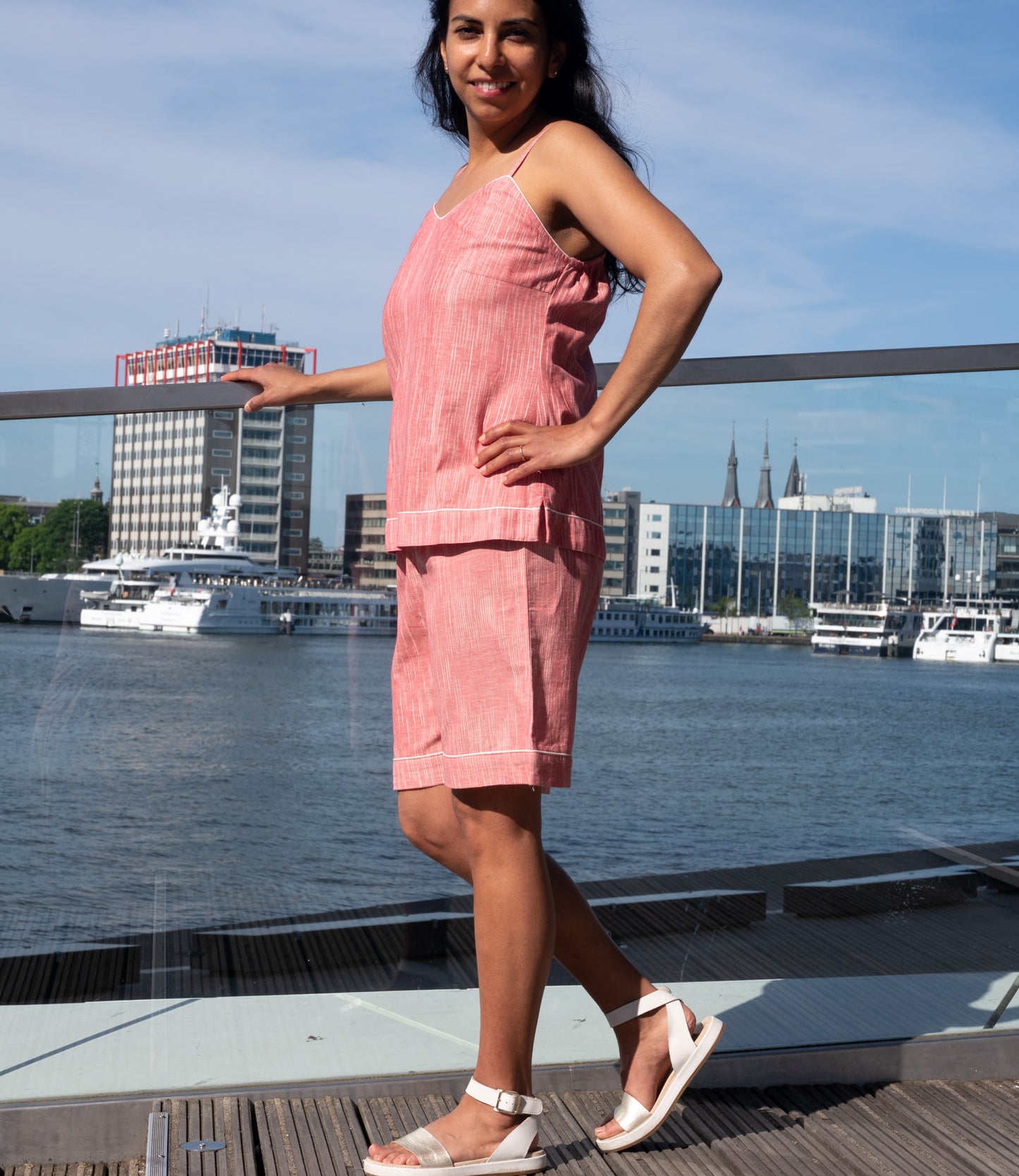 Pink or blue cotton spaghetti top with shorts
