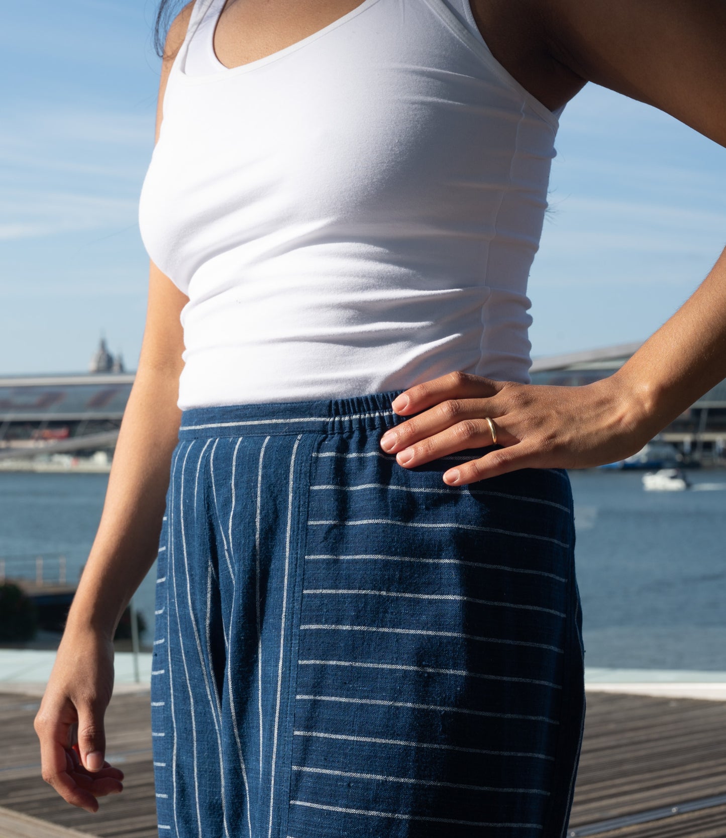 Deep blue, comfortable cotton summer trousers