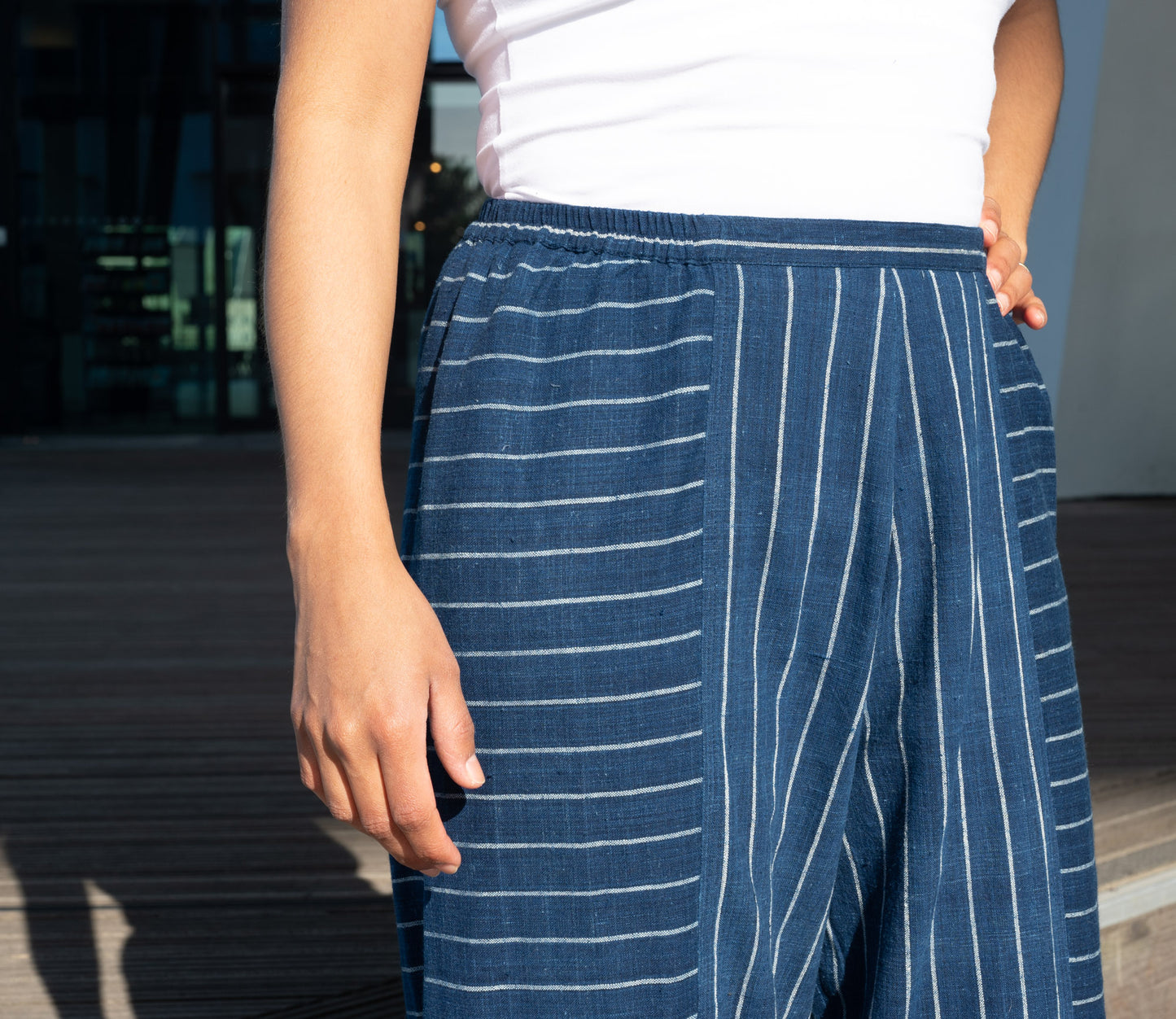 Deep blue, comfortable cotton summer trousers