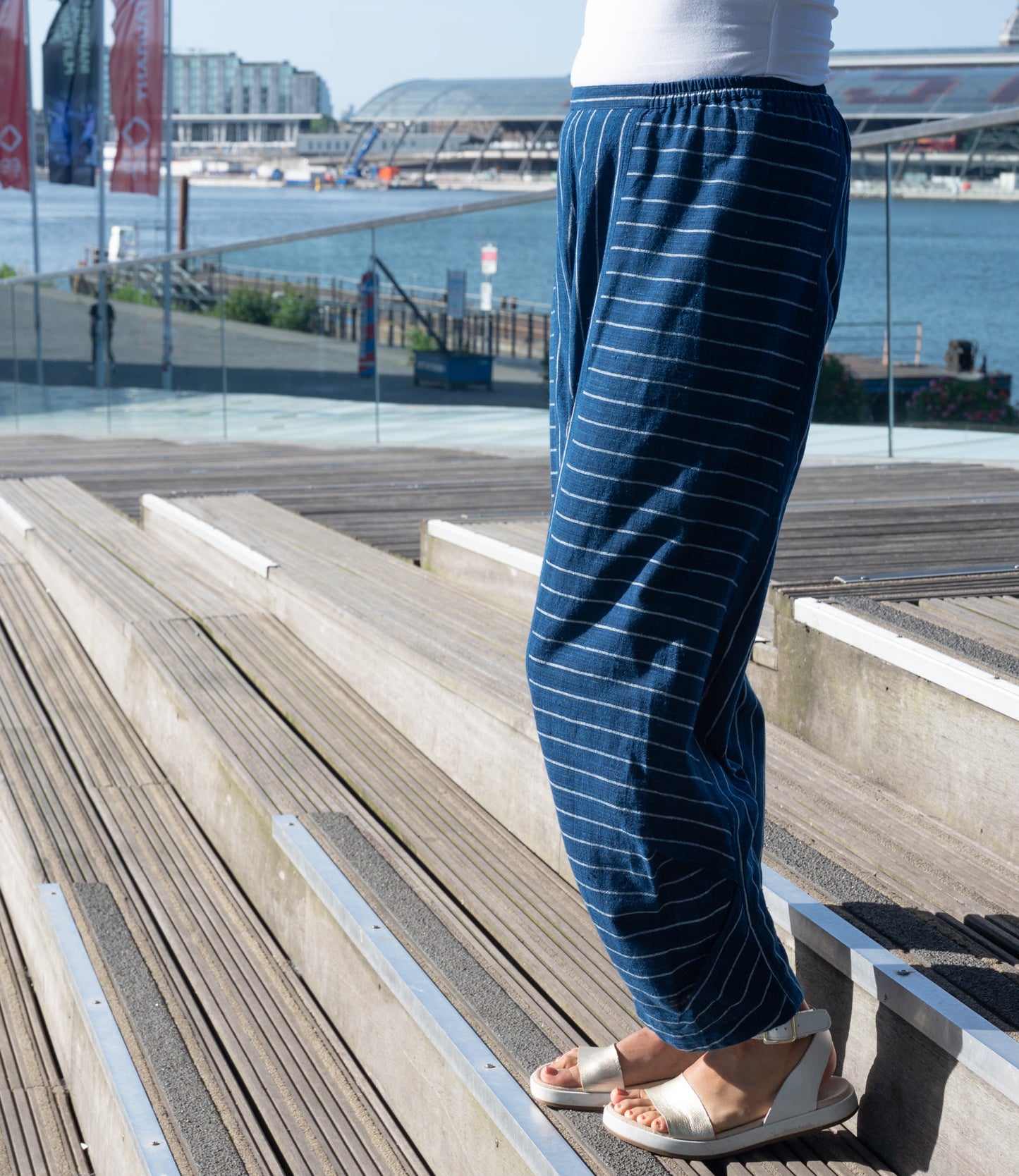 Deep blue, comfortable cotton summer trousers