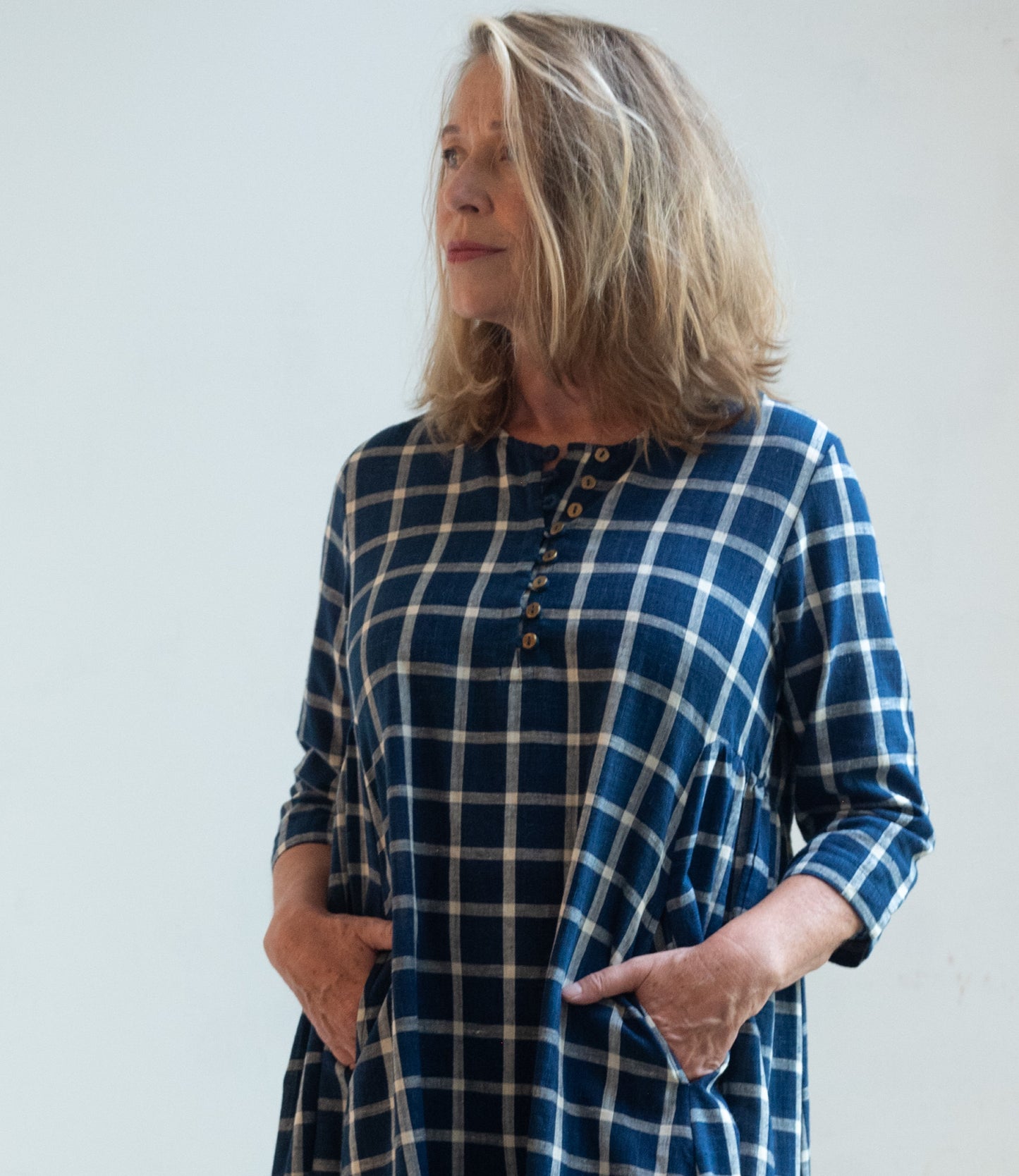 Checked cotton dress, pure Indigo