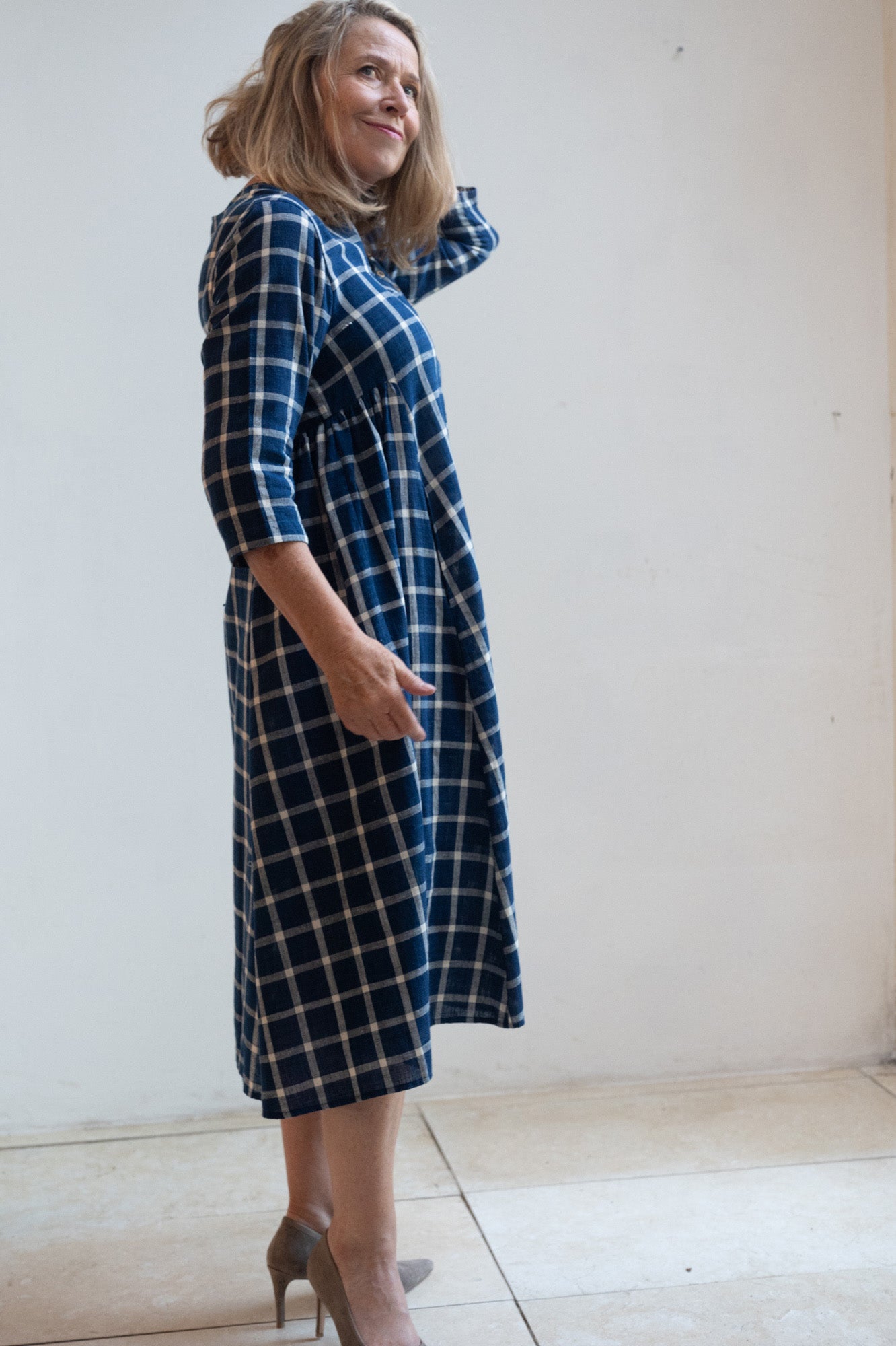 Checked cotton dress, pure Indigo