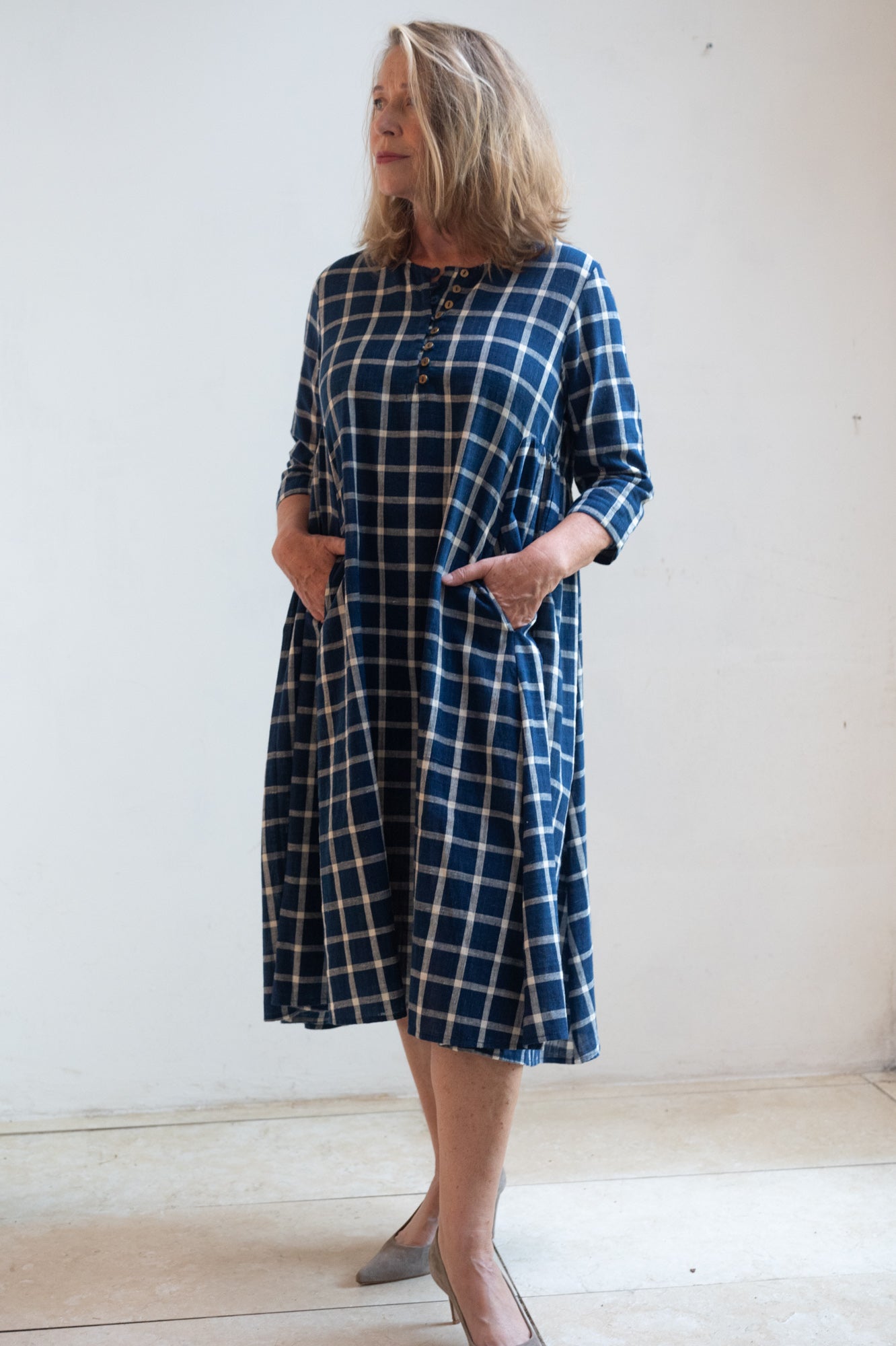 Checked cotton dress, pure Indigo