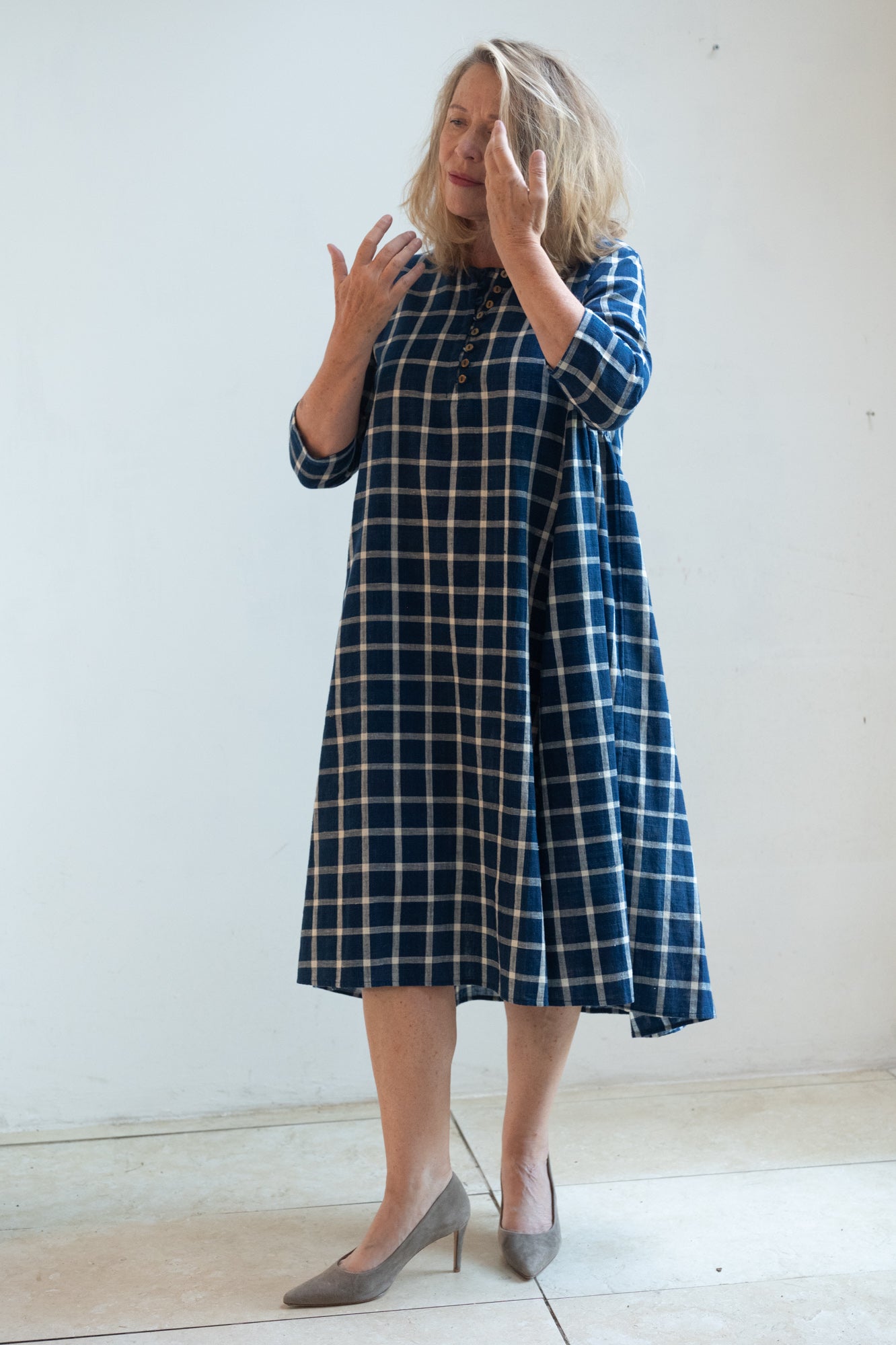 Checked cotton dress, pure Indigo