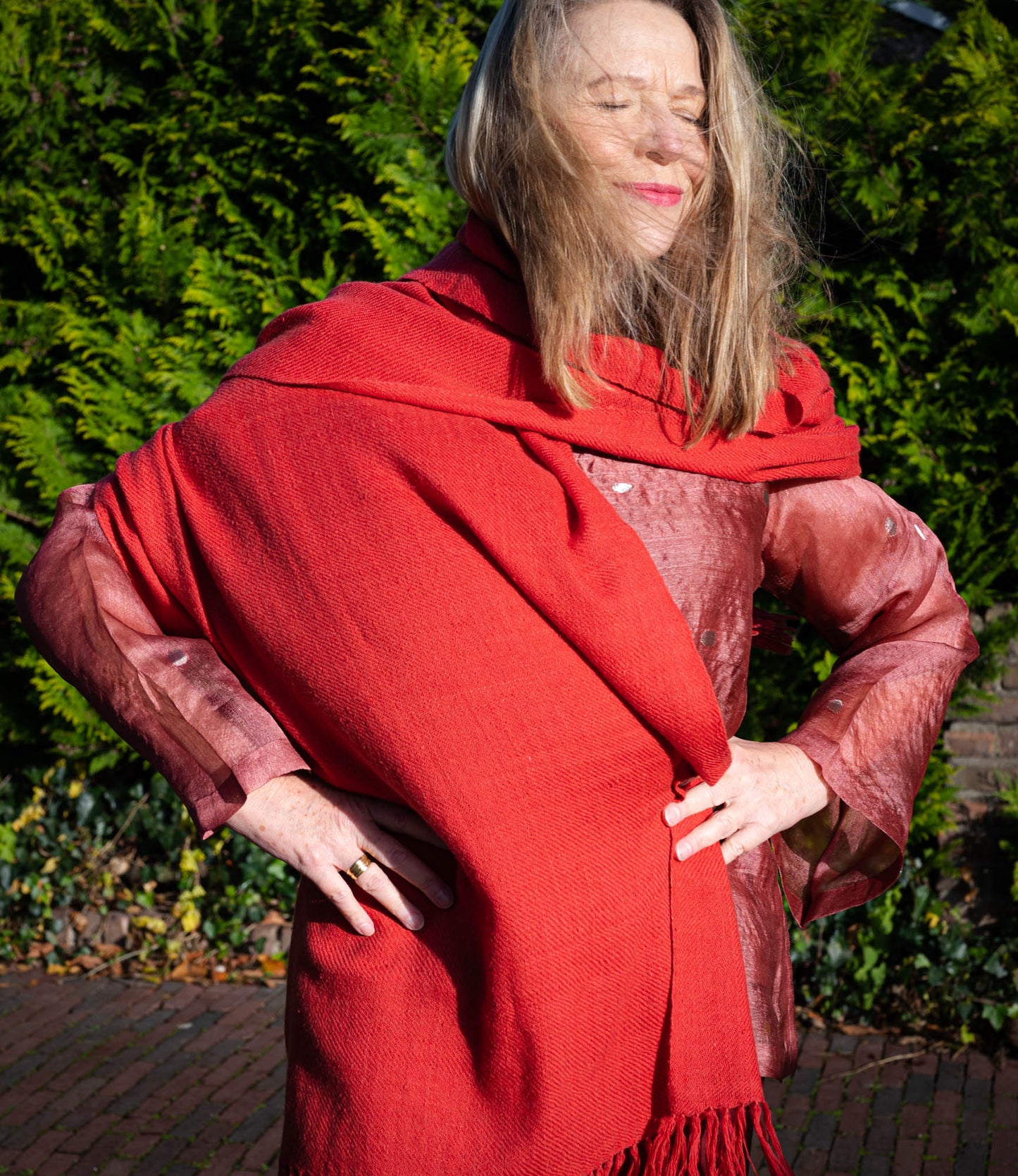Helderrode grote pashminasjaal