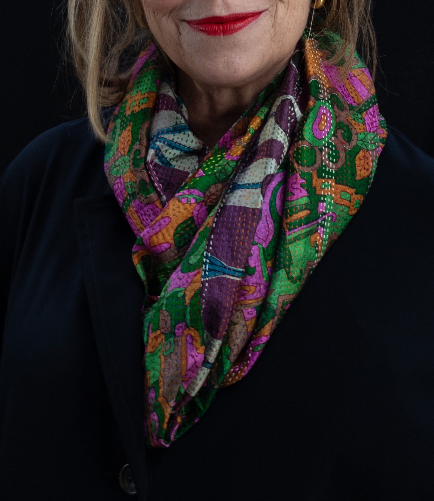 Kantha-Schal aus recycelter Seide Purple Poppy