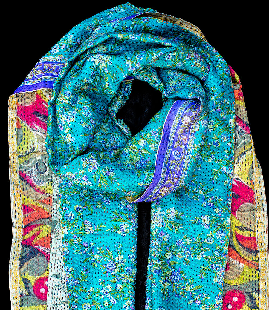 Kantha sjaal hergebruikte zijde Jasmijn op Aqua