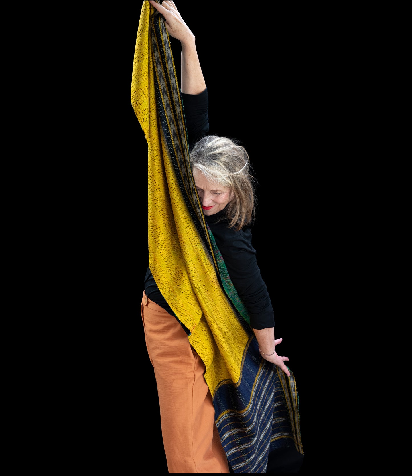 Kantha scarf recycled silk Golden Yellow-Green