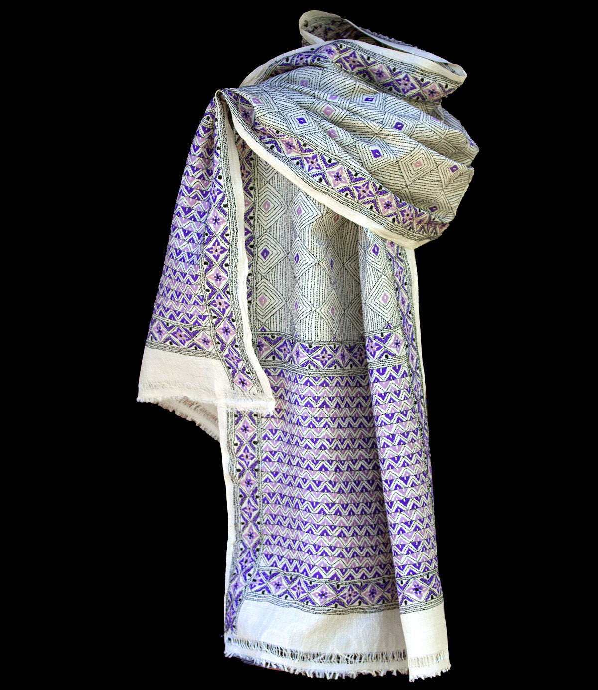 Nakshi Kantha Sjaal Roze-Paars