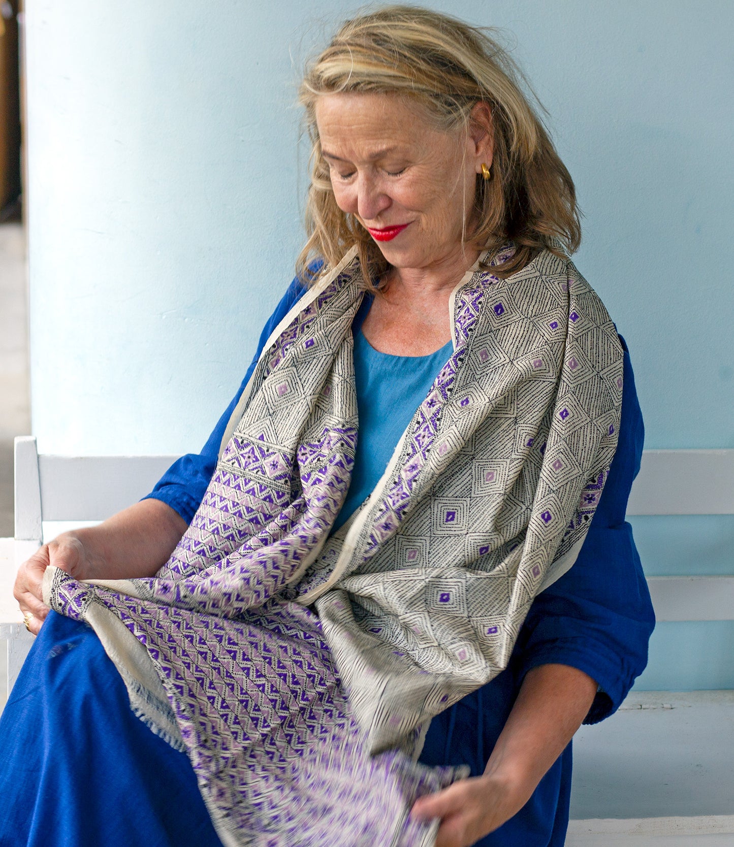 Nakshi Kantha Sjaal Roze-Paars