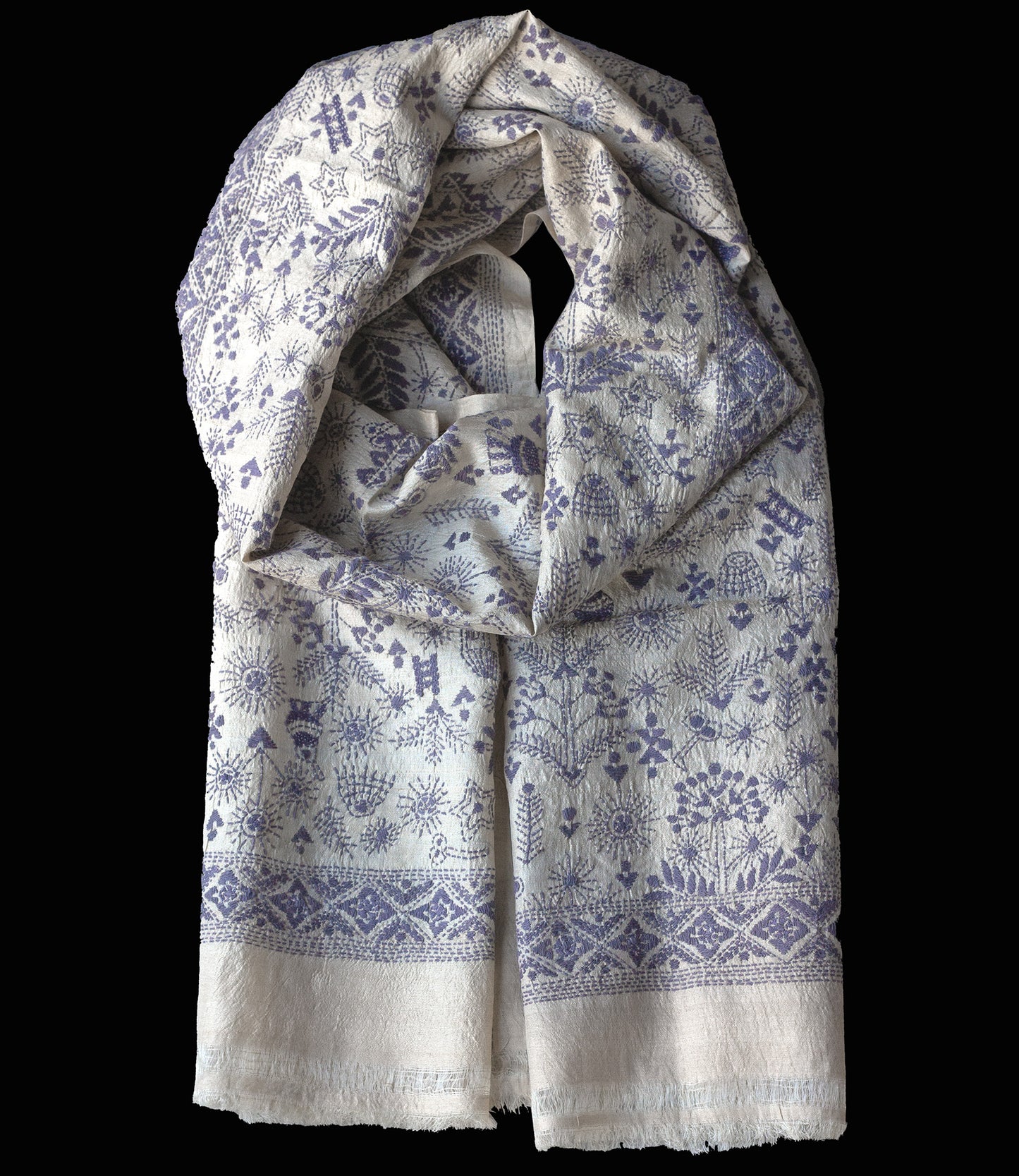 Nakshi Kantha sjaal Grijsblauw Warli