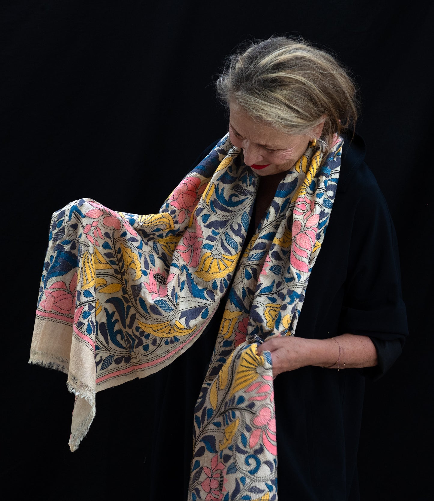 Nakshi Kantha sjaal Lotusbloemen