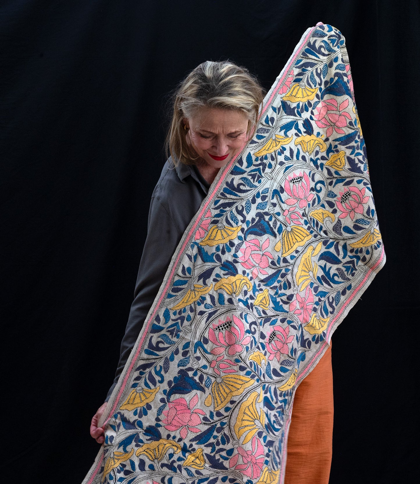 Nakshi Kantha sjaal Lotusbloemen