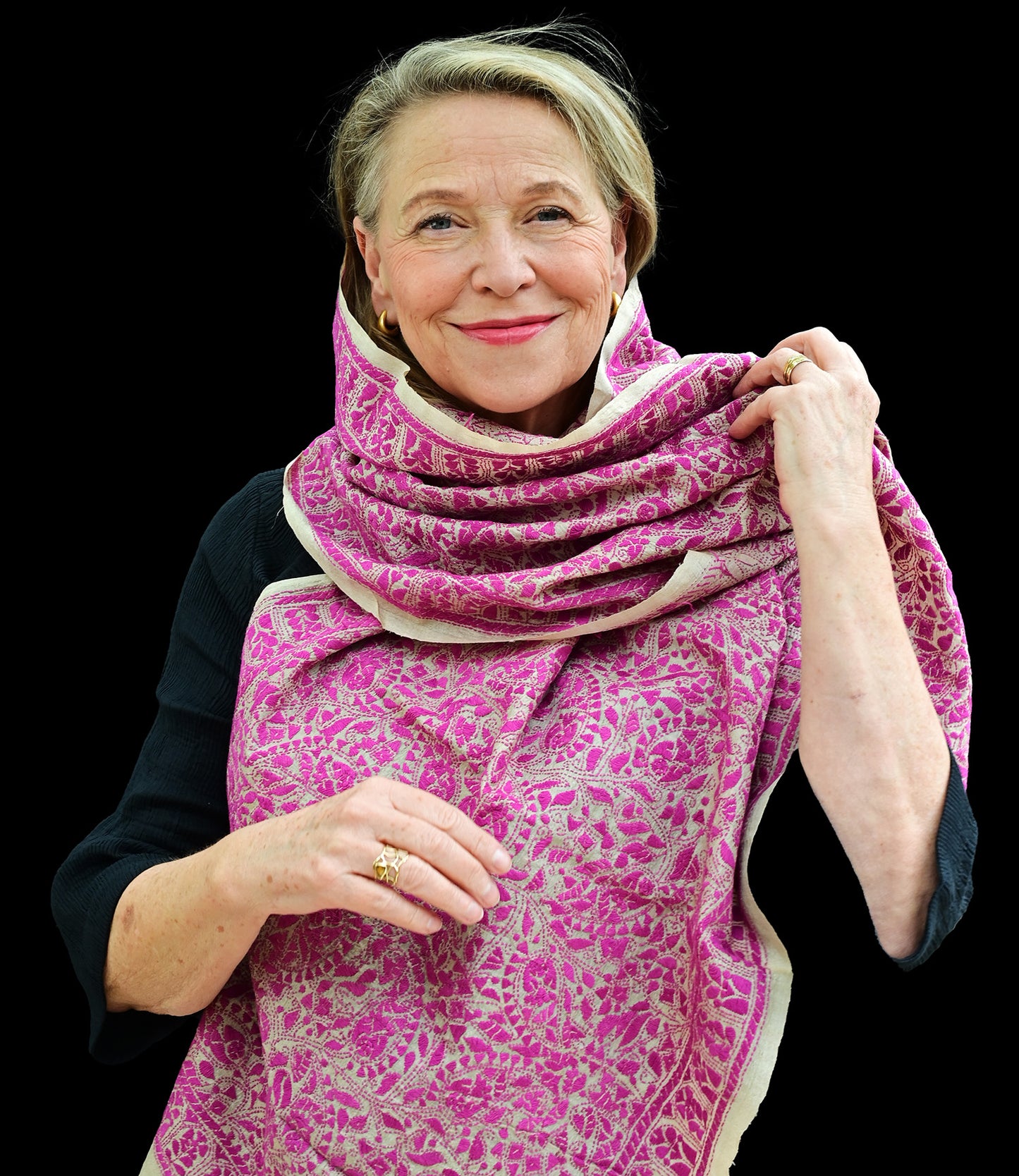 Nakshi Kantha sjaal Magenta Geometry