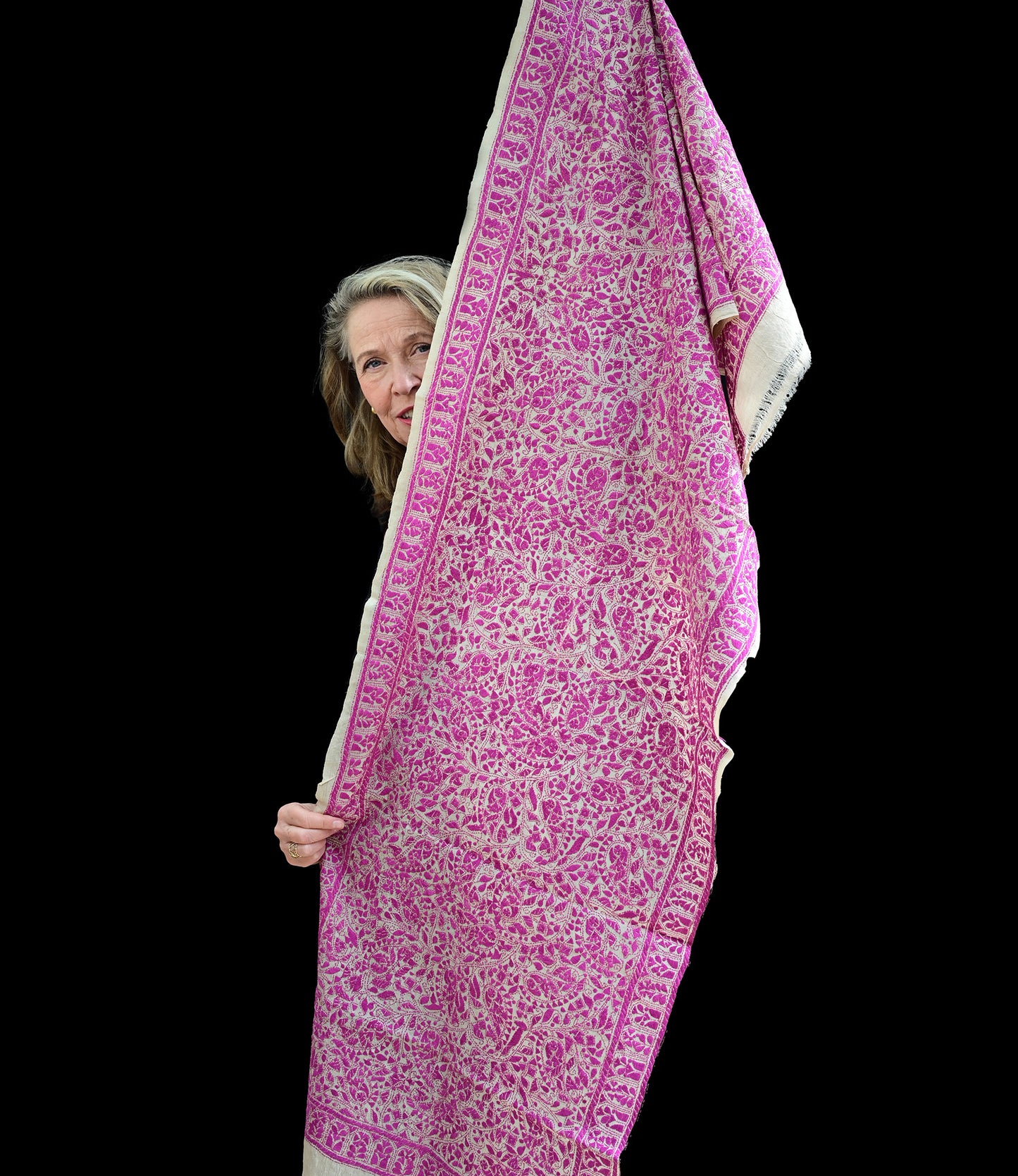 Nakshi Kantha sjaal Magenta Geometry