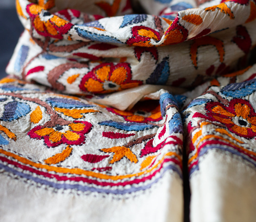 Nakshi Kantha sjaal Bloemen Roodbruin