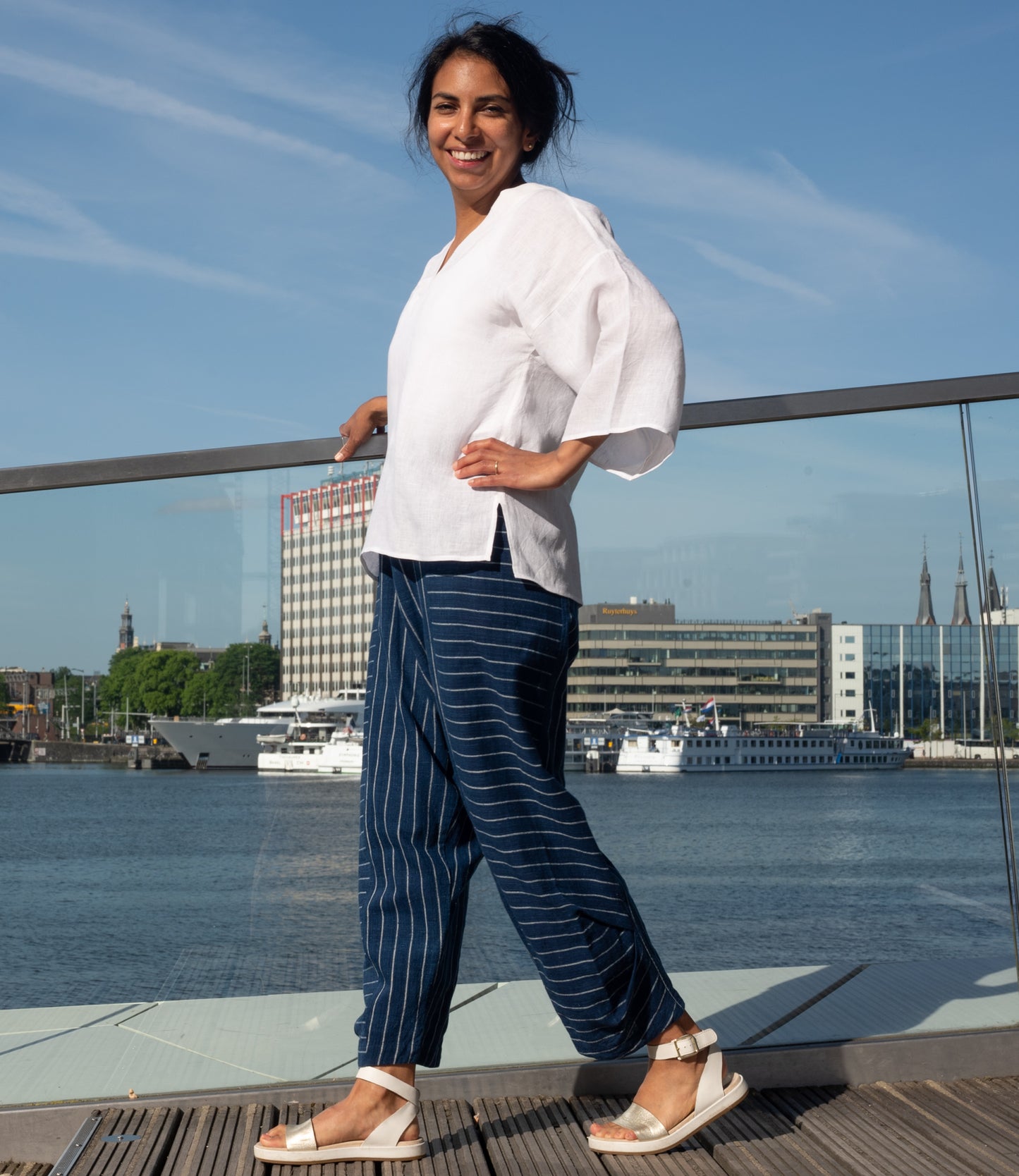 Deep blue, comfortable cotton summer trousers