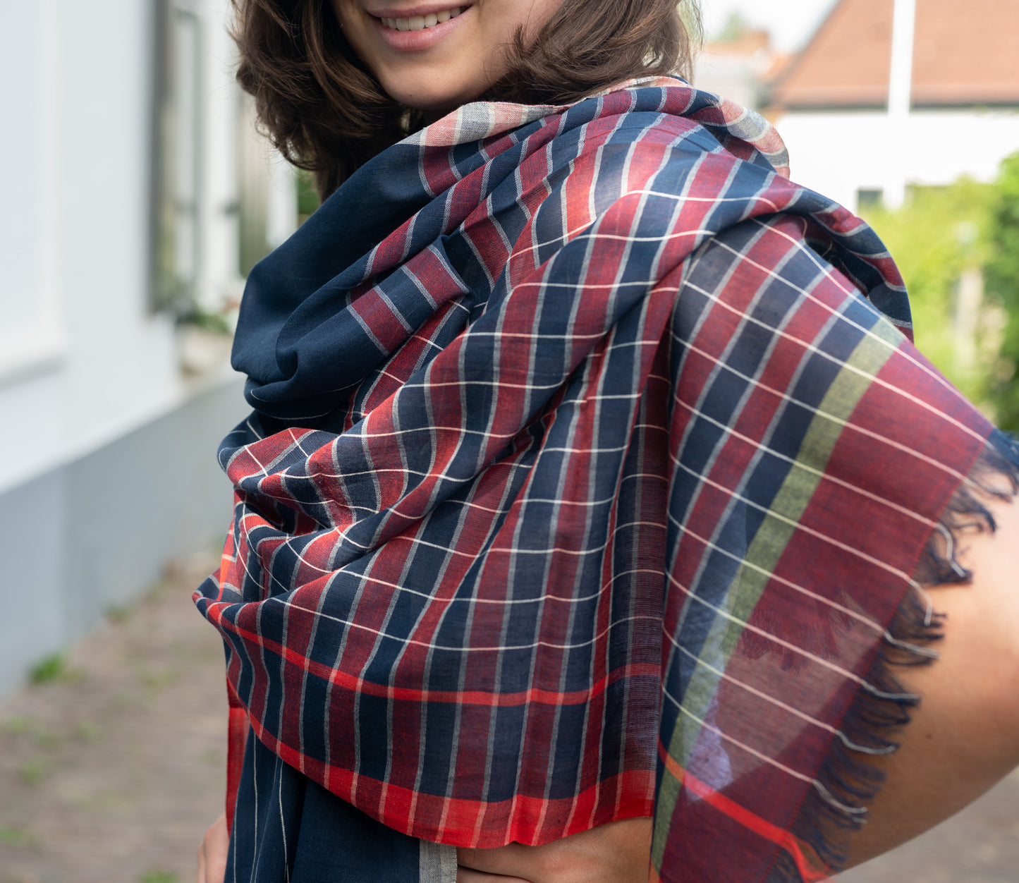 Katoenen sjaal blauw-rood geruit