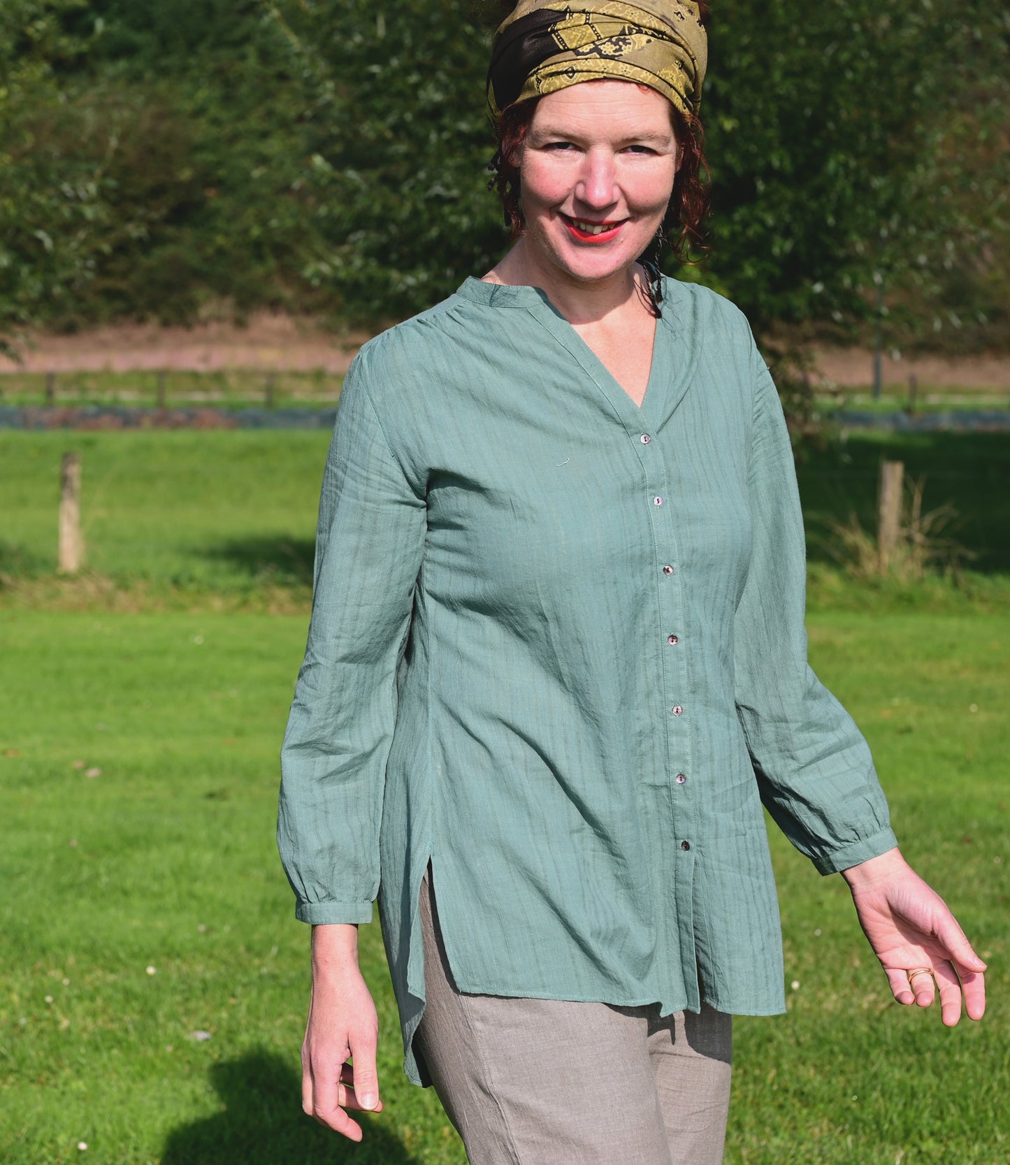 Green long blouse made of organic cotton