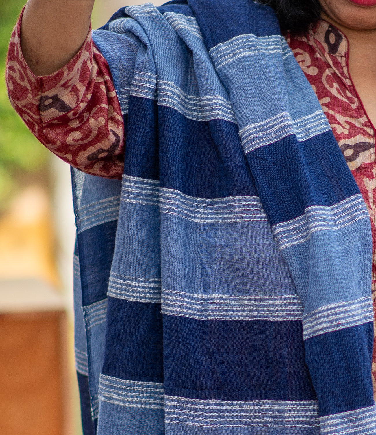 Scarf Indigo striped organic cotton