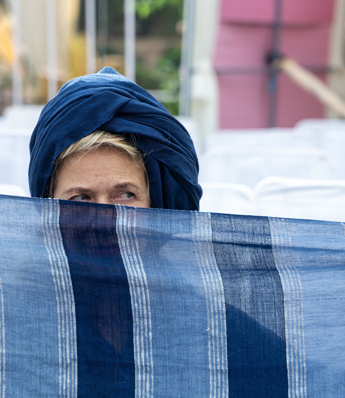 Scarf Indigo striped organic cotton