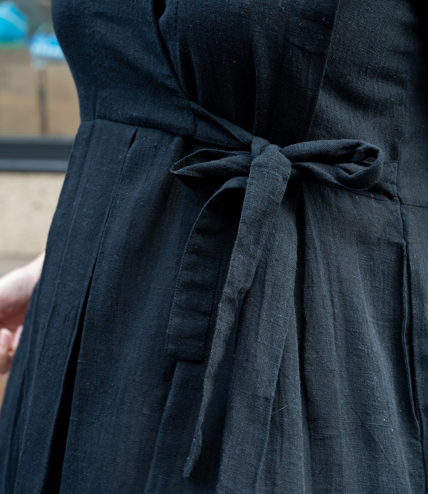 Black cotton dress with three quarter sleeves
