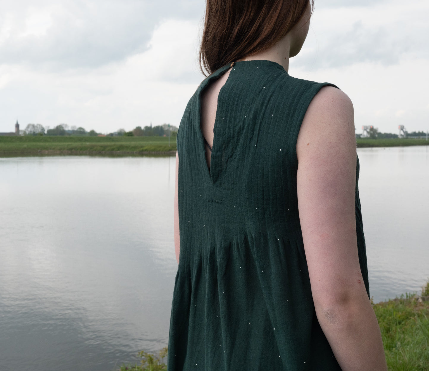 Dark green sleeveless cotton dress