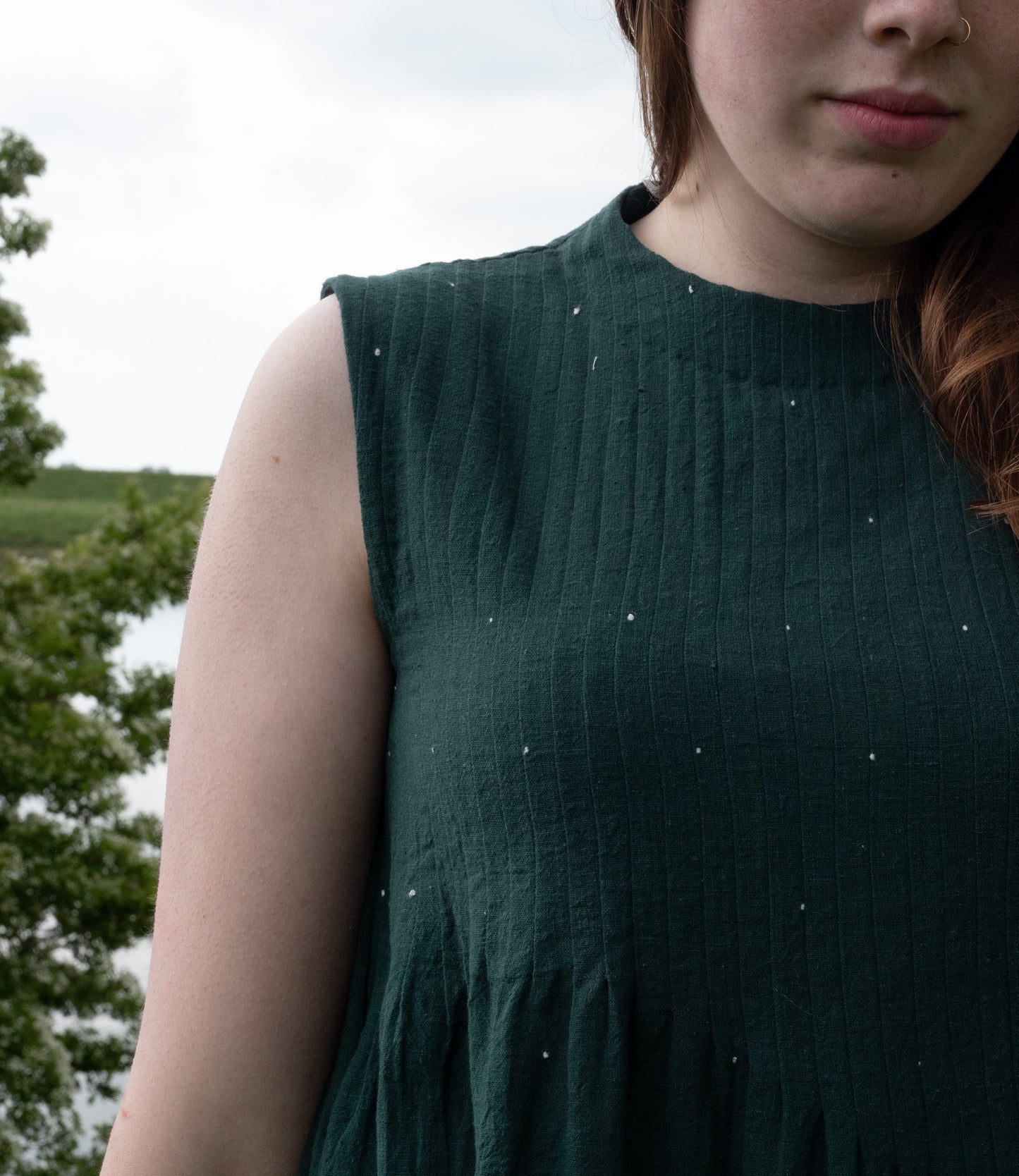 Dark green sleeveless cotton dress