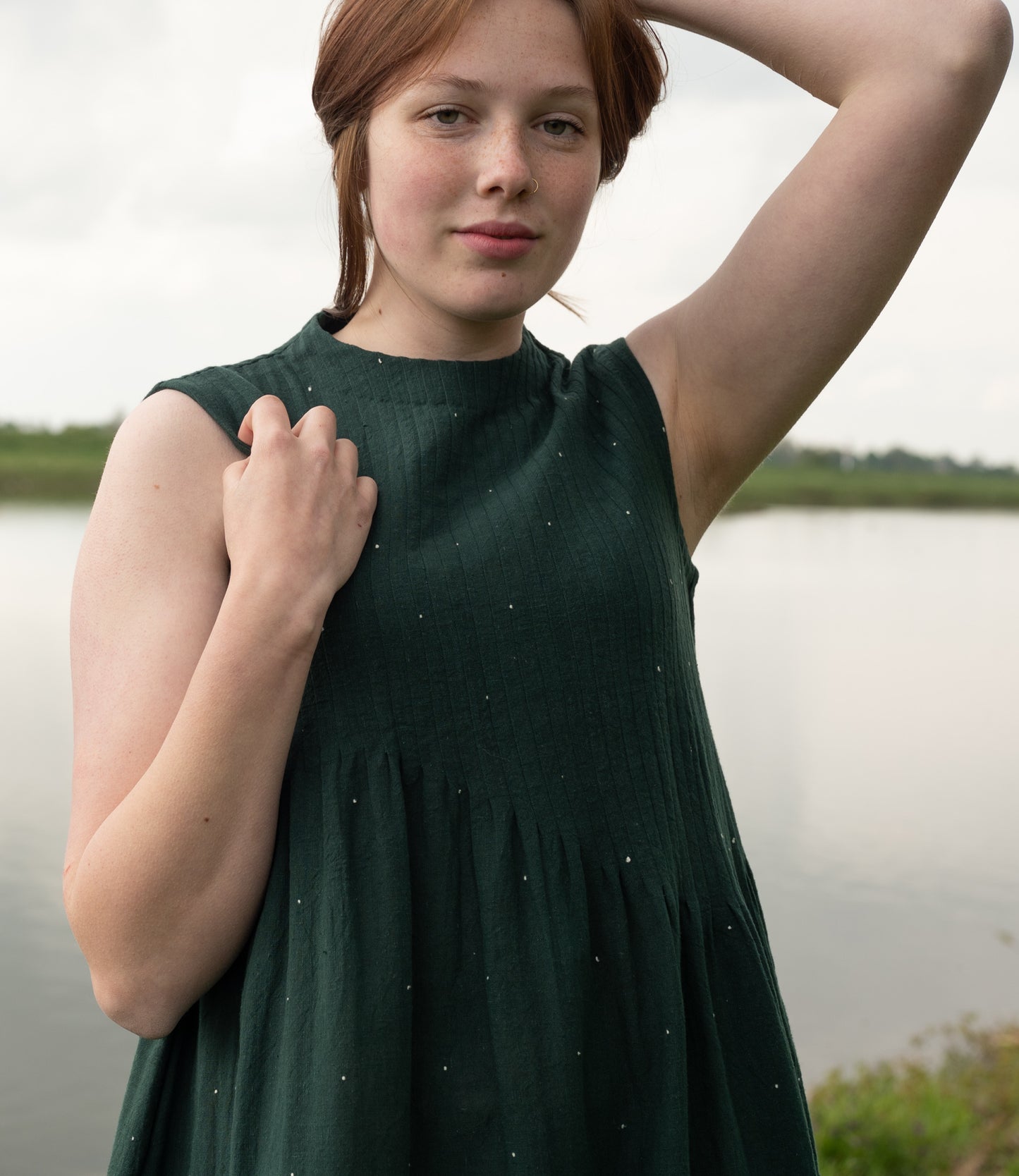 Dark green sleeveless cotton dress