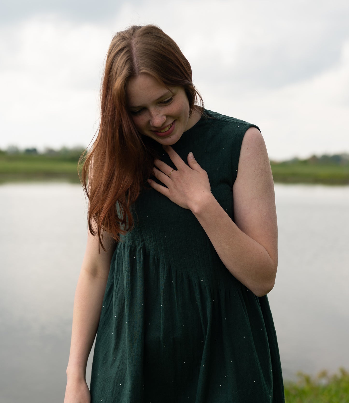 Dark green sleeveless cotton dress