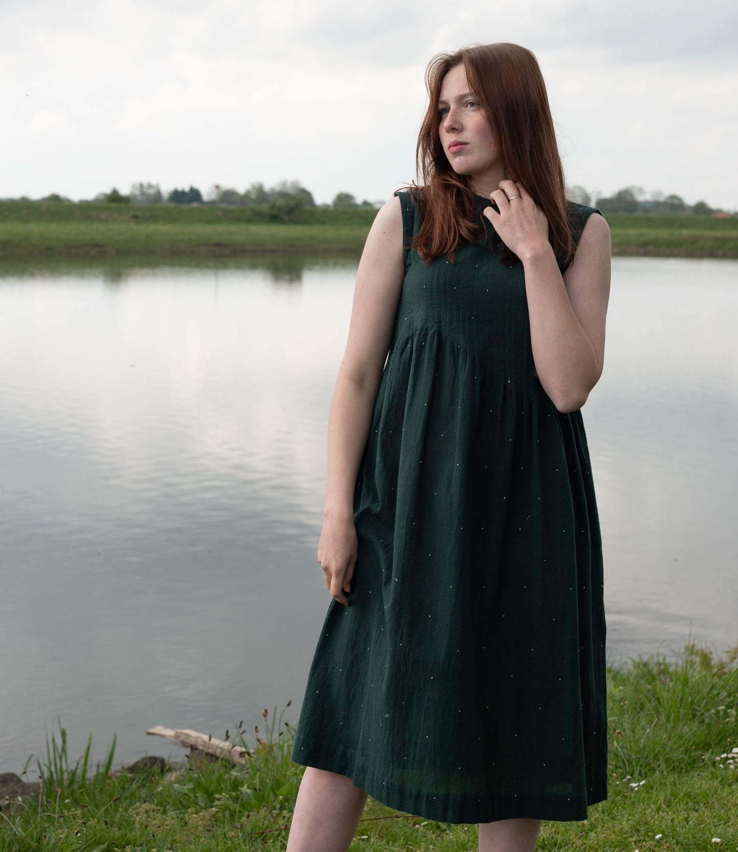 Dark green sleeveless cotton dress