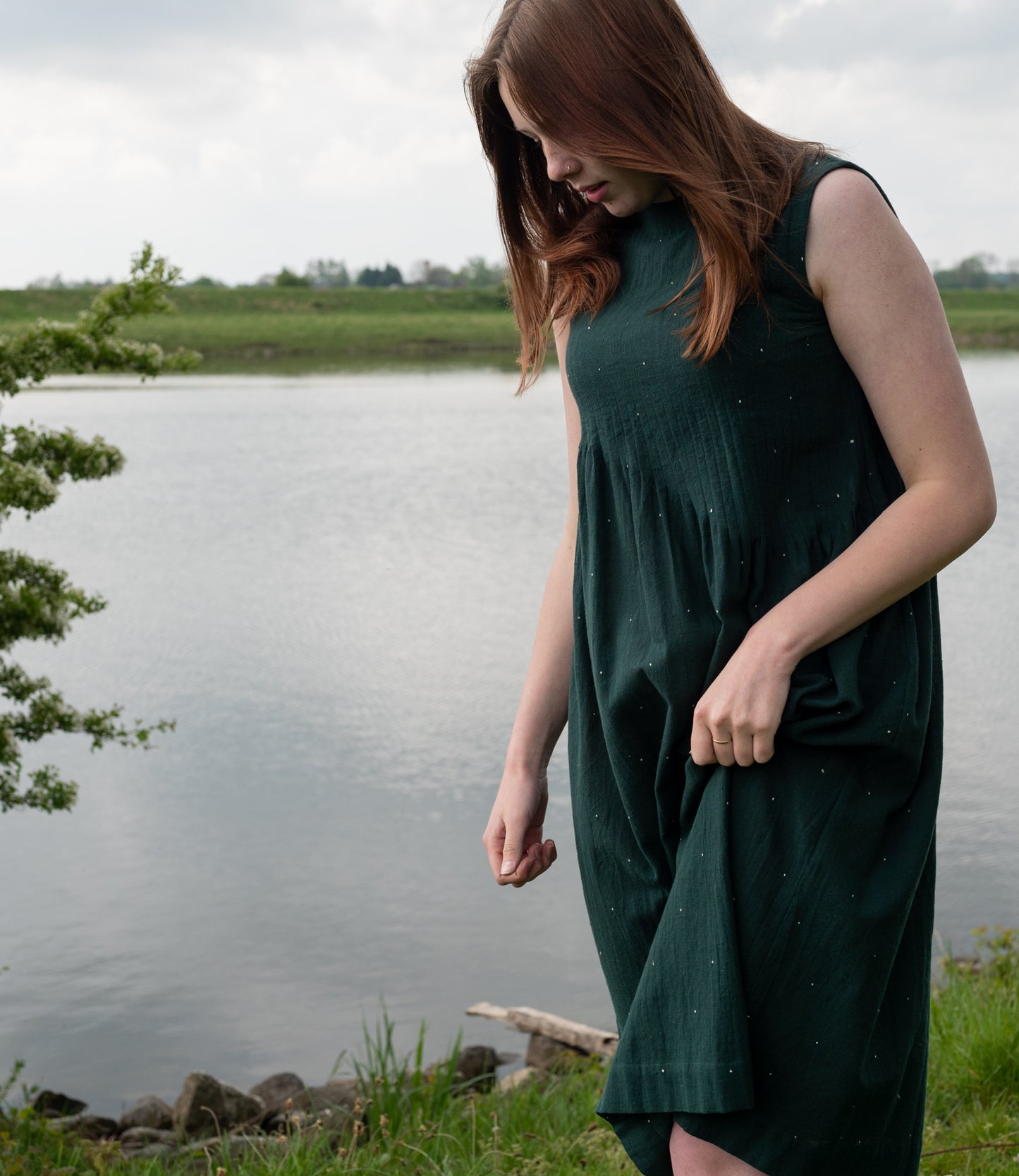 Dark green sleeveless cotton dress