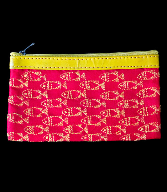 Embroidered silk pouch red-yellow