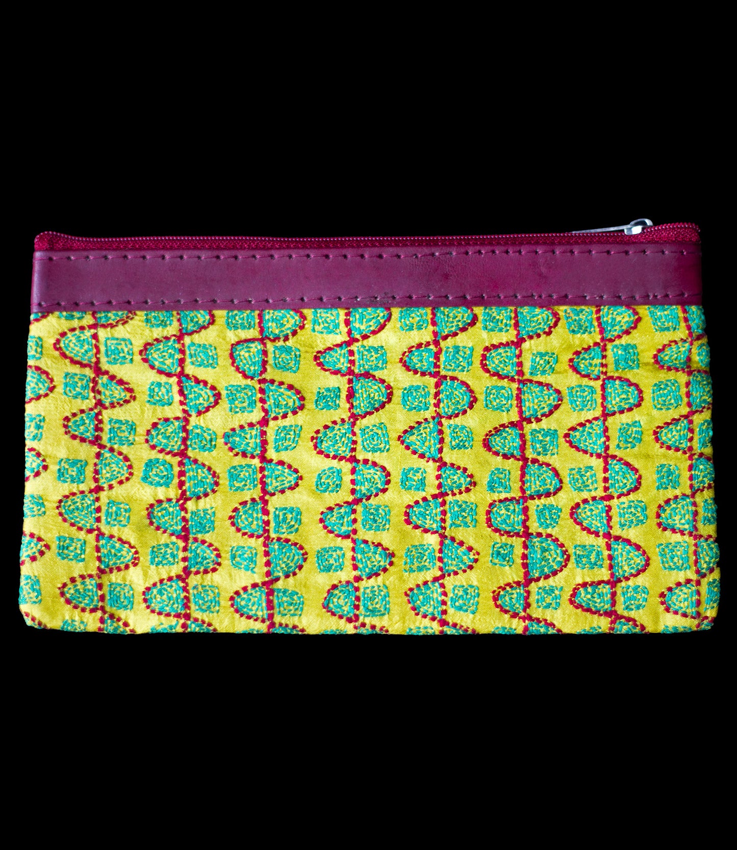 Copy or Embroidered silk pouch yellow-turquoise-red