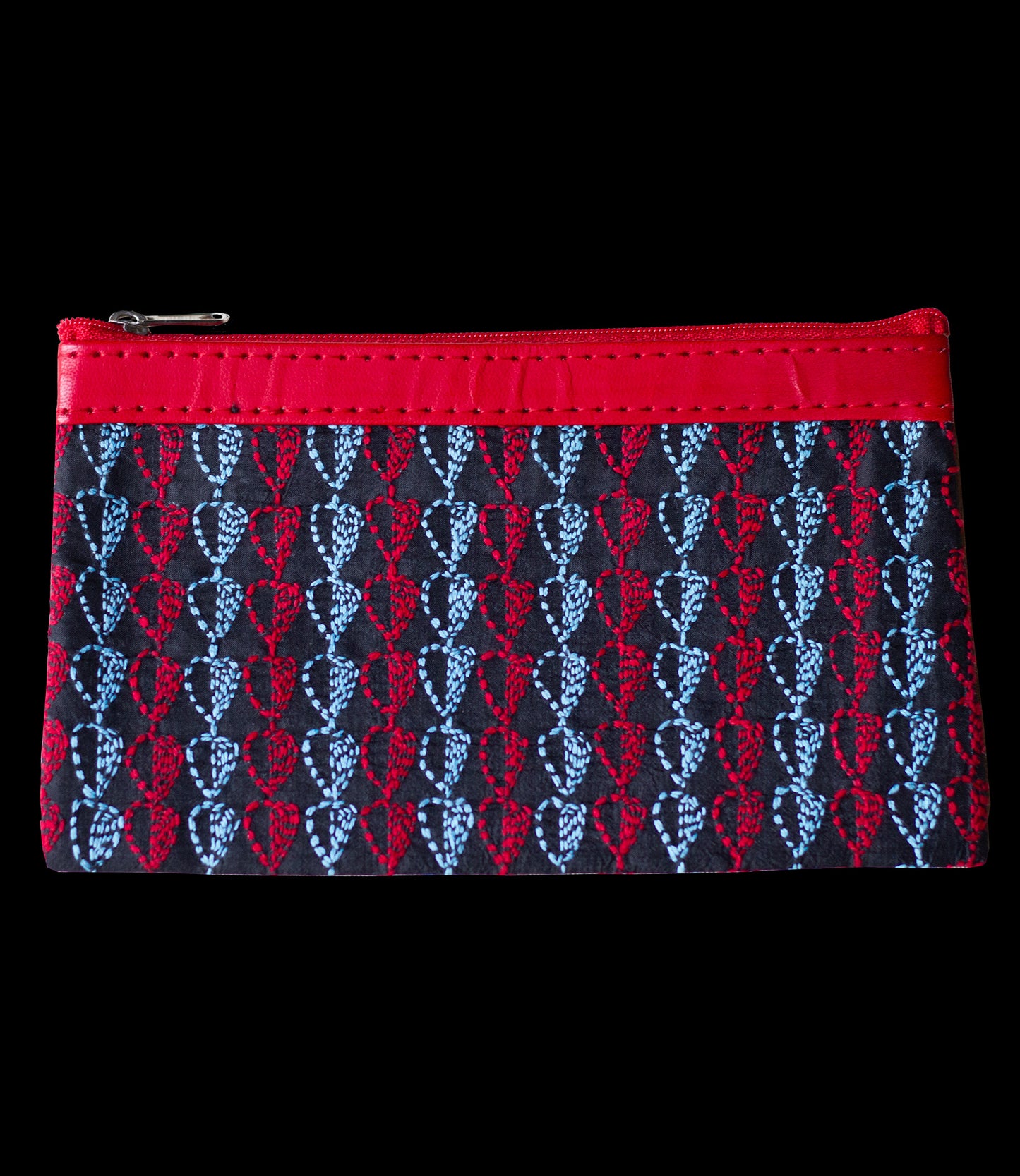 Embroidered silk pouch black-red