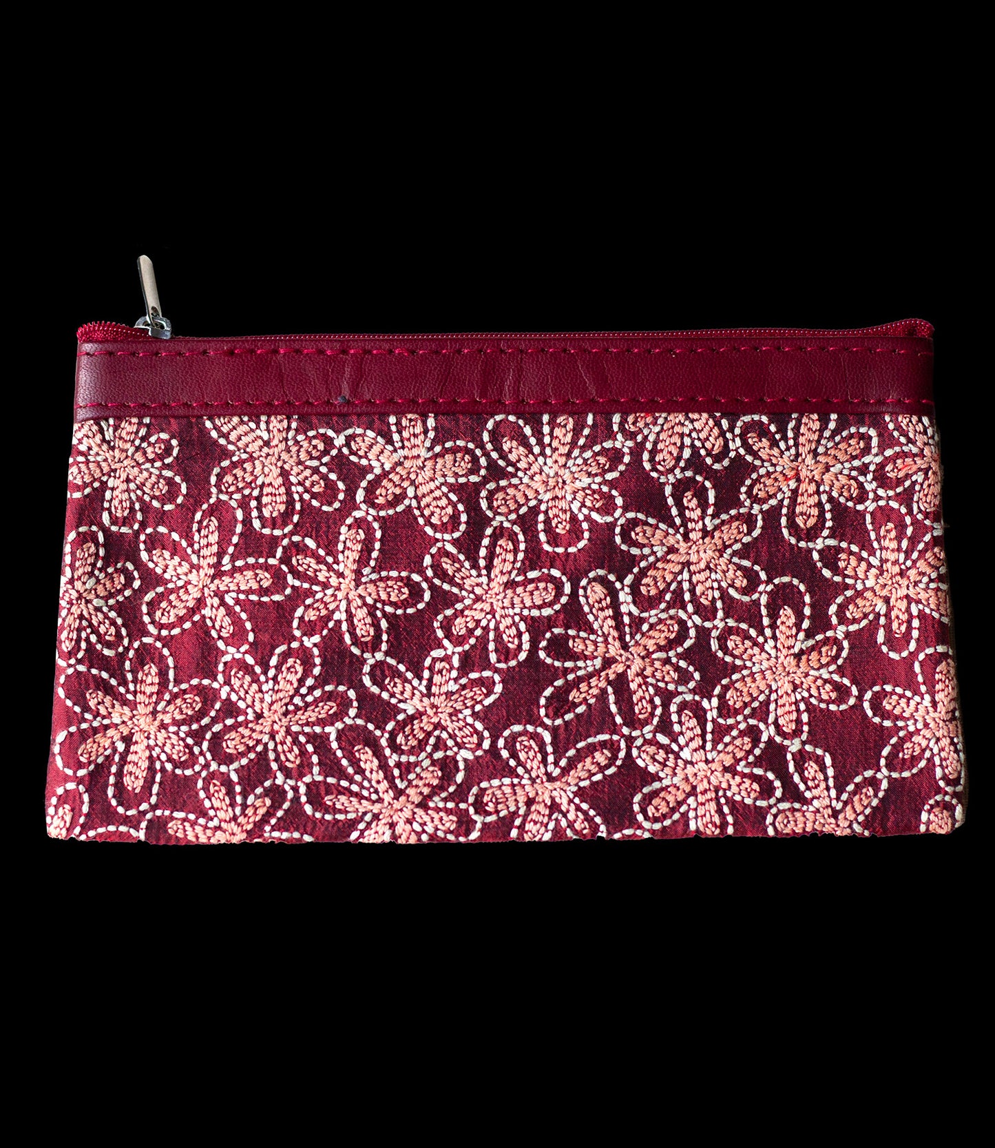 Embroidered silk pouch red-brown