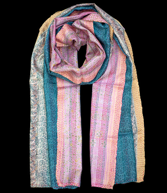 Kantha sjaal hergebruikte zijde Grey-Pink