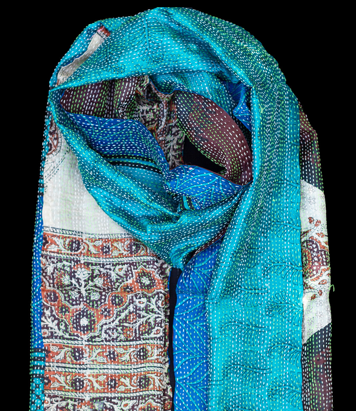 Kantha scarf recycled silk Red-Dark Gray