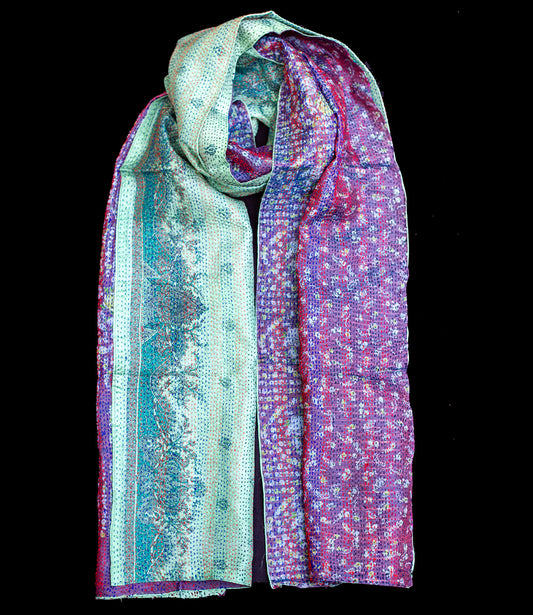 Kantha sjaal hergebruikte zijde Purple-Mint