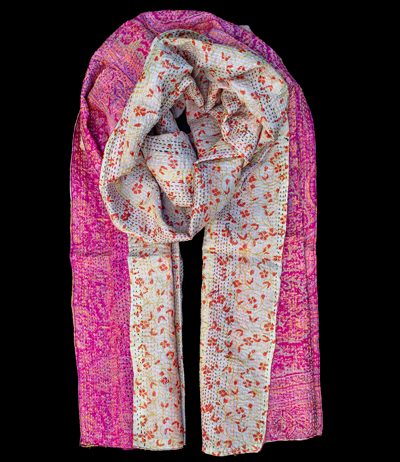 Kantha sjaal hergebruikte zijde Lichtroze