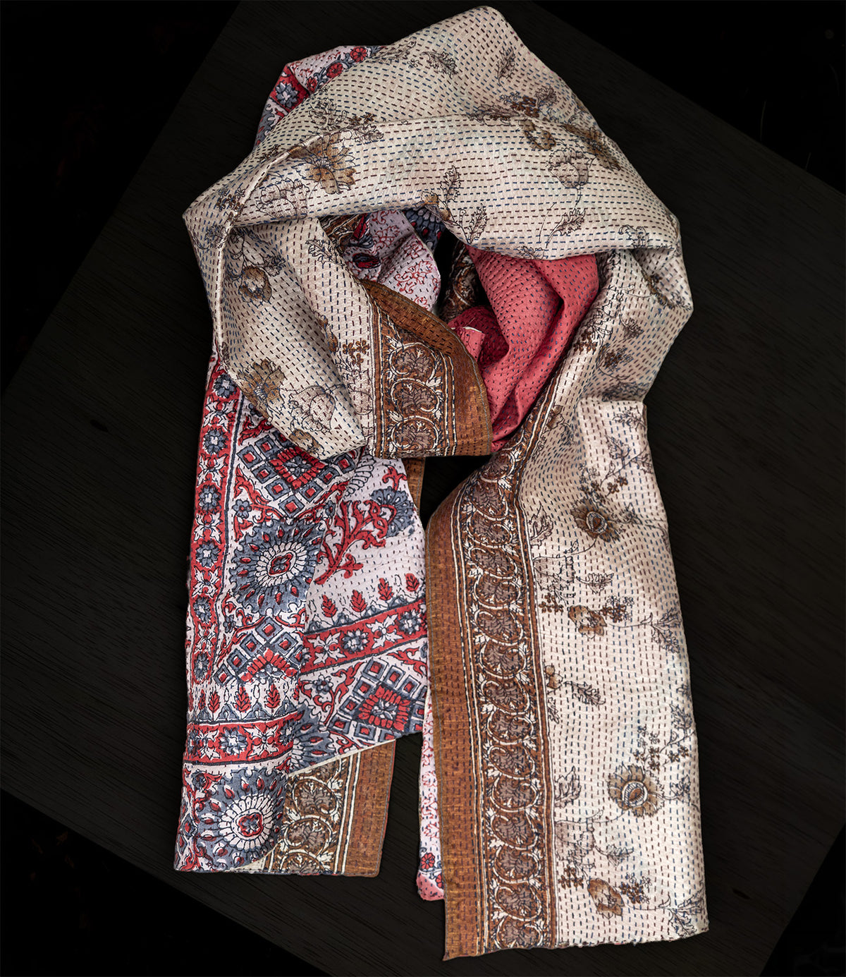 Kantha sjaal herfst bruin-rood