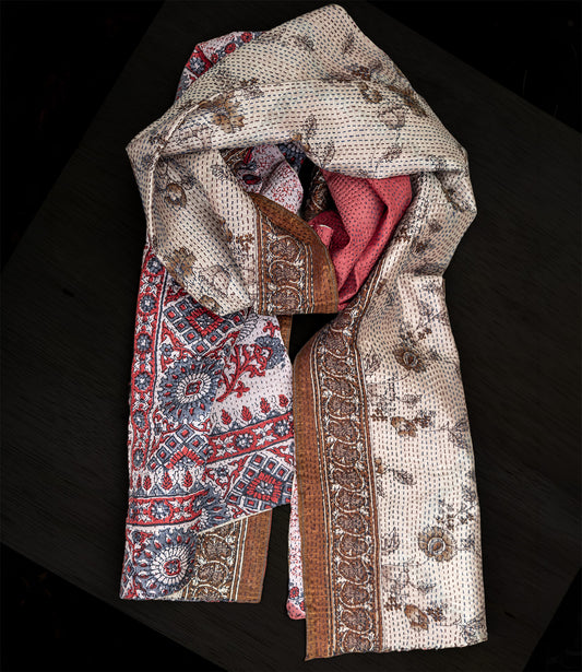 Kantha sjaal herfst bruin-rood