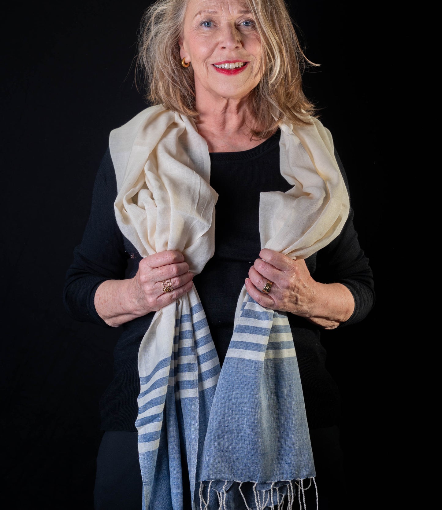 Sjaal biokatoen gestreept indigo of grijs