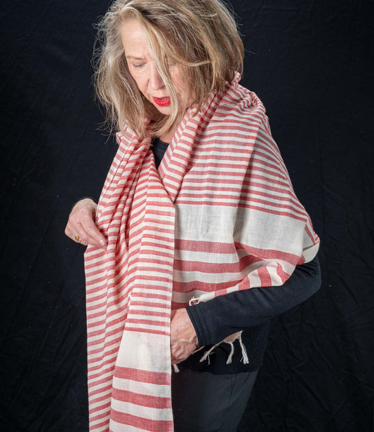 Sjaal biokatoen rood gestreept