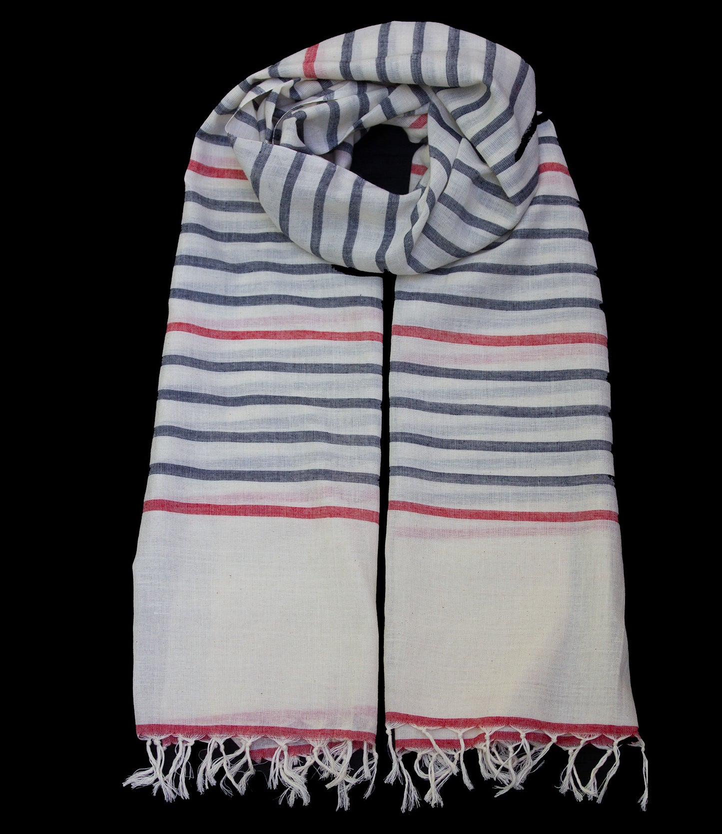 Sjaal donkerblauw-rood gestreept voor inkopers