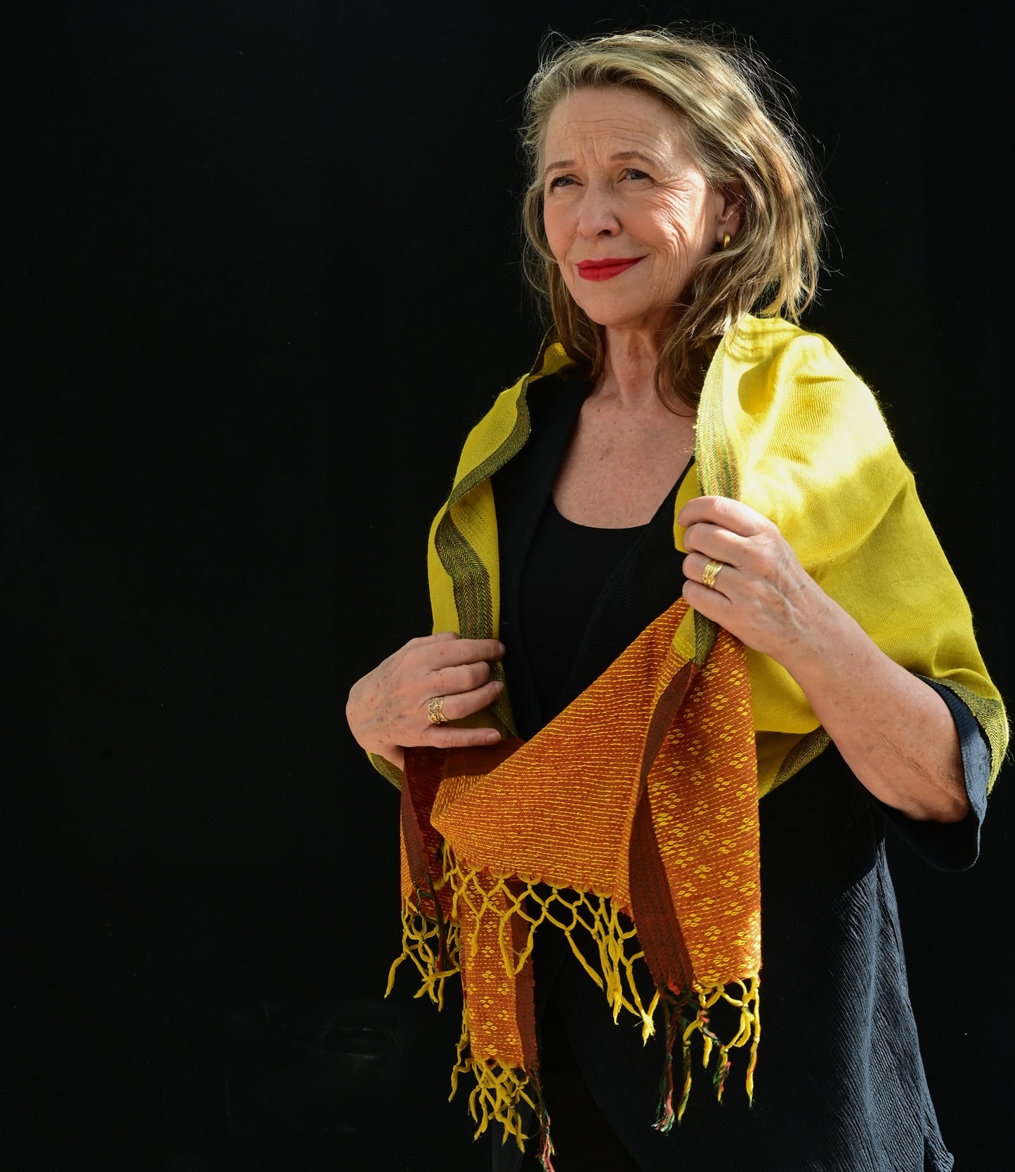 Kantha scarf matka silk yellow