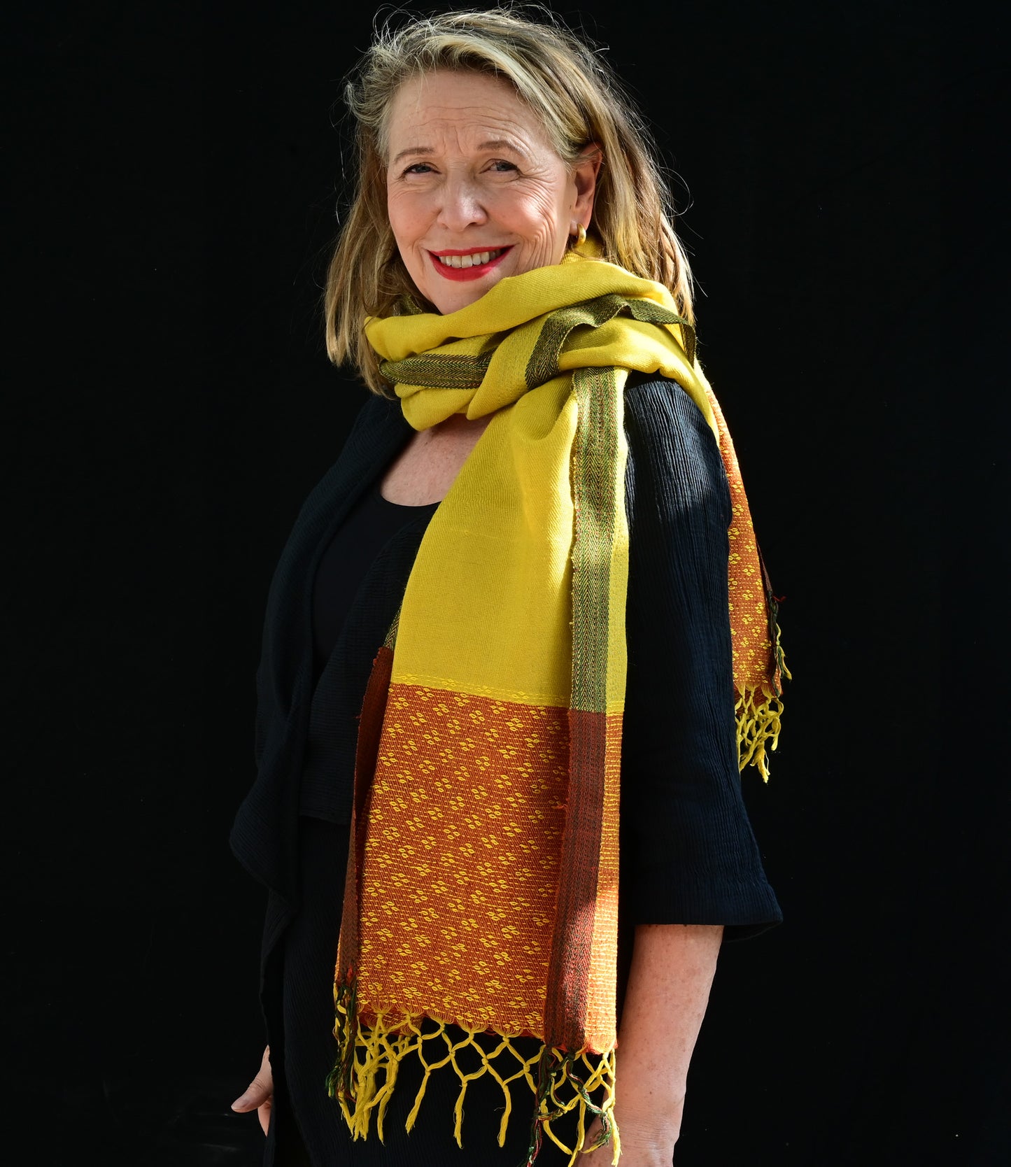 Kantha scarf matka silk yellow