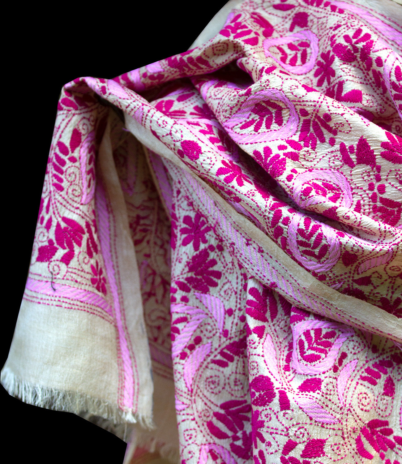 Nakshi Kantha scarf Magenta Geometry